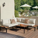 NATURAL EXPRESSIONS Patio Furniture Sets, Metal Outdoor Sectional L Shape Corner Sofa Outdoor Couch with Detachable Backrest,3 Fauxwood Tables,Black Frame,Beige Olefin Cushions for Yard,Garden NATURAL EXPRESSIONS