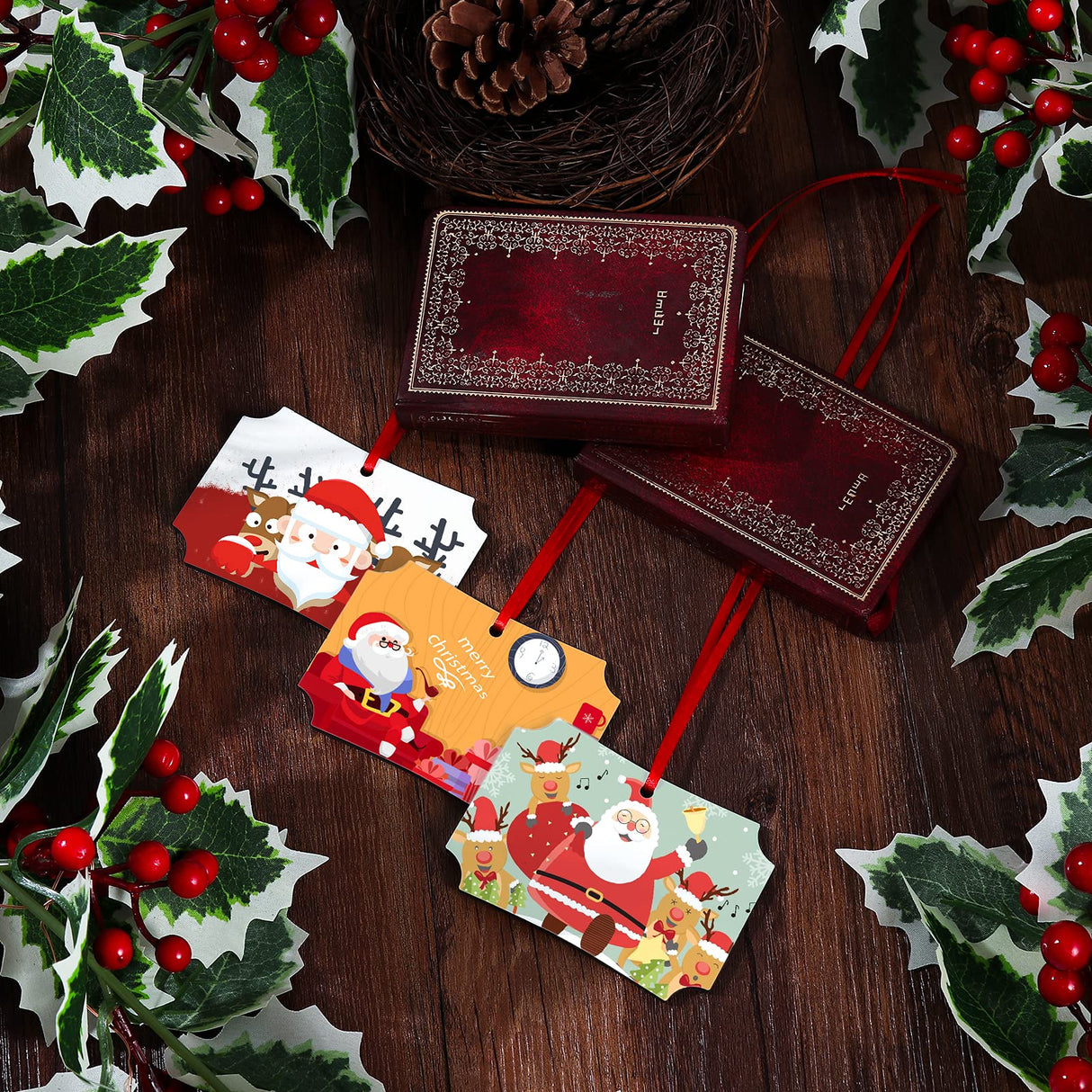 Christmas Sublimation Blank Pendants Double Side MDF Personalized Blank Bulk Heat Transfer Blank Hanging Pendant White Sublimation Ornament with Red Ribbon for DIY Decor Craft 12 Pieces (Rectangle) HooAMI