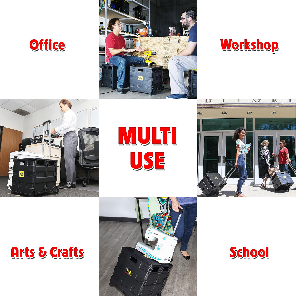 dbest products Quik Cart Sport Collapsible Rolling Crate on Wheels for Teachers Tote Basket 80 lbs Capacity, Made from Heavy Duty Plastic Used as a Seat, Black dbest products