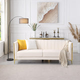 FOTOSOK 78'' Sofa, Modern White Couches for Living Room with 2 Throw Pillows, Comfy Faux Leather Sofa 3 Seater Sofa with Gold Metal Legs, Cloud Sofa Couch Deep Seat Sofas (Cream White) FOTOSOK