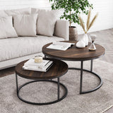 Nathan James Stella Round Modern Nesting Coffee Set of 2, Stacking Living Room Accent Tables with an Industrial Wood Finish and Powder Coated Metal Frame, Warm Nutmeg/Matte Black Nathan James