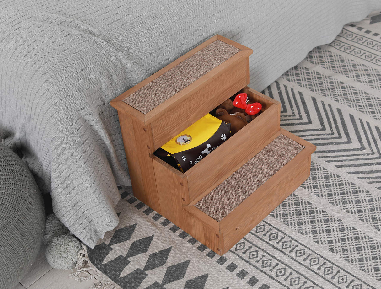 zoovilla PTR0082212010 Yorkshire Pet Step with Storage, Wood Bedside Ramp with Storage, Natural Wood, 15.55″D x 17.50″W x 14.76″H zoovilla