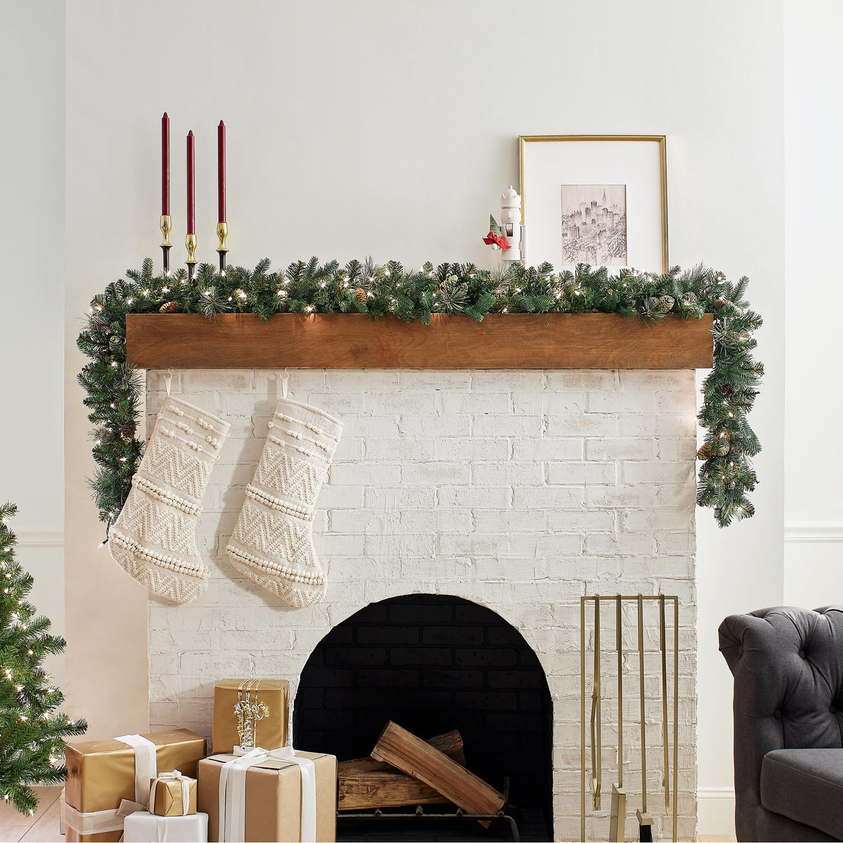 National Tree Company Pre-Lit Artificial Christmas Garland, Green, Carolina Pine, White Lights, Decorated with Pine Cones, Plug In, Christmas Collection, 9 Feet National Tree Company