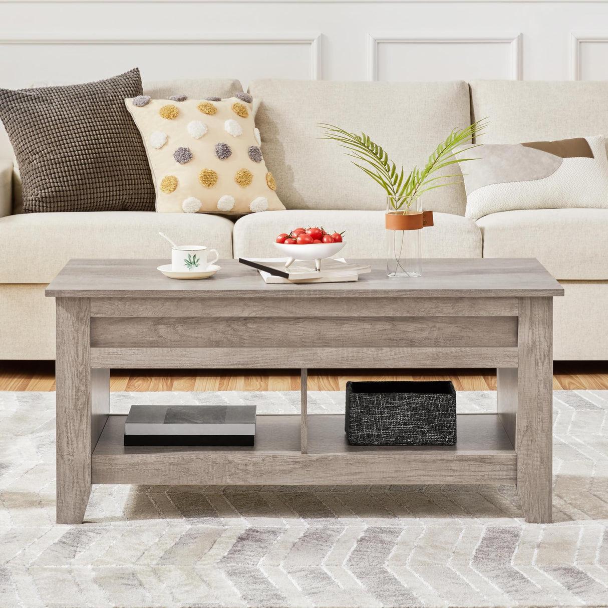 Yaheetech Lift Top Coffee Table, Coffee Table with Hidden Storage Compartment & Lower Shelf, 41in Center Table for Living Room, Office, Grey Yaheetech