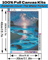 Moonlight Beach 5D Diamond Art Kits for Adults Beginners,Seaside Moon DIY Full Round Drill Diamond Painting Kits, Paint by Diamonds Dots Gem Art Crystal Easy,Home Wall Decor 12X16 Inch Acelii