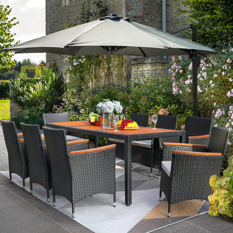 Flamaker 9 Piece Patio Dining Set Outdoor Acacia Wood Table and Chairs with Soft Cushions Wicker Patio Furniture for Deck, Backyard, Garden Flamaker