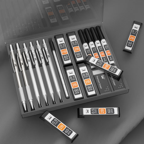 Mr. Pen- Metal Mechanical Pencil Set, 5Sizes, 0.3, 0.5, 0.7, 0.9, 2mm, Mechanical Pencils, Sketching Pencils, Drafting Pencil, Mechanical Pencil Metal, Lead Pencils, Drawing Mechanical Pencils Mr. Pen