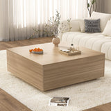 43 Inch Large Square Coffee Table with Storage,Modern Wooden Coffee Table with 2 Drawers Storage for Living Room,Mid Century Tea Table/Aesthetic Coffee Tables Center Table for Home Office(Oak) jiteentarou