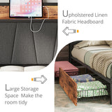 LIKIMIO Vintage Brown Queen Bed Frame with 4 Storage Drawers and Charging Headboard LIKIMIO