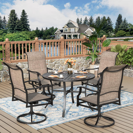 MIXPATIO 5 Pieces Patio Dining Set, Outdoor Table and Chairs, 4 x Textilene Swivel Dining Chairs and 42" Round Black Table, with 1.57" Umbrella Hole, for Cozy Garden Settings, Grayish Brown MIXPATIO