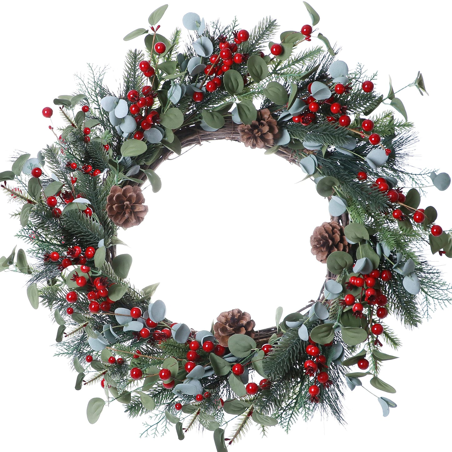 LLZLL Christmas Wreath-20In Christmas Wreaths for Front Door Winter Wreath with Pine Needles Pine Cones and Red Berries for Winter and Christmas Decor