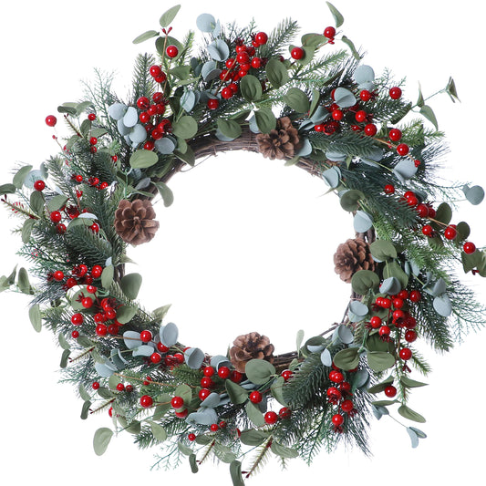 LLZLL Christmas Wreath-20In Christmas Wreaths for Front Door Winter Wreath with Pine Needles Pine Cones and Red Berries for Winter and Christmas Decor