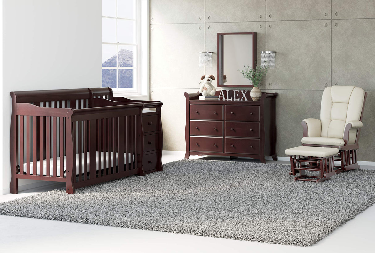 Storkcraft Portofino 5-in-1 Convertible Crib and Changer (Espresso) – Crib and Changing -Table Combo with 3 Drawers, Includes Baby Changing Pad, Converts to Full-Size Bed Storkcraft