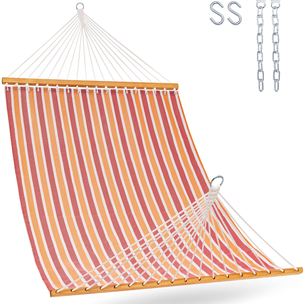 Lazy Daze Hammocks Quick Dry Hammock with Spreader Bar 2 Person Double Hammock with Chains Outdoor Outside Patio Poolside Backyard Beach 450 lbs Capacity, Red Stripes Lazy Daze Hammocks