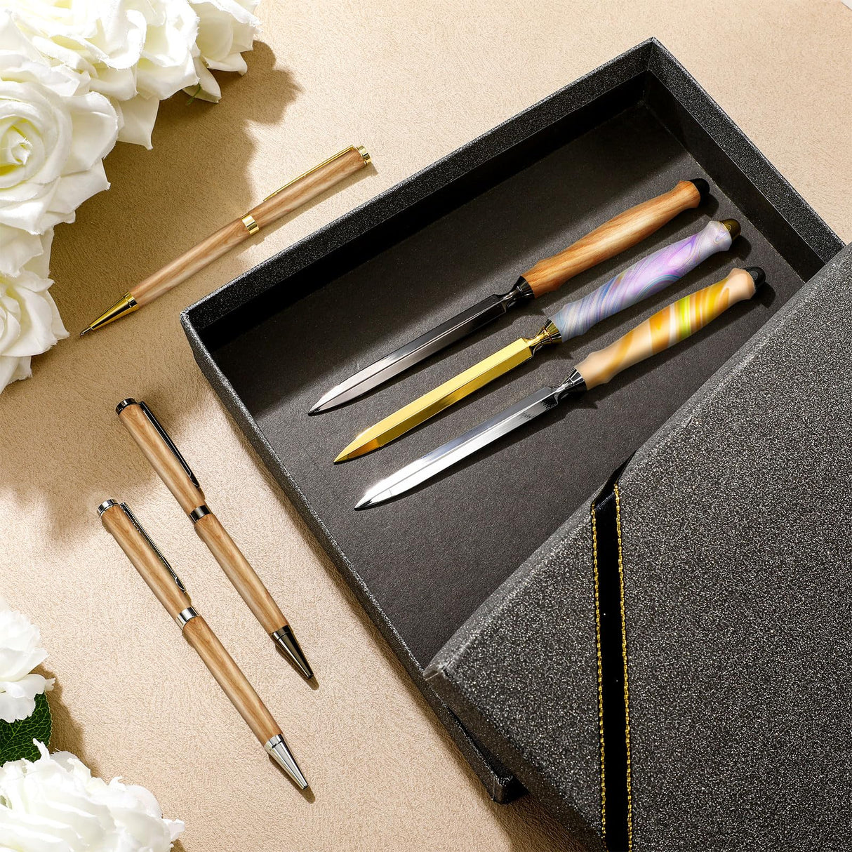 Leriton 6 Set Letter Opener Kit and Pen Kits for Woodturning Project 7mm DIY Envelope Slitter Paper Mail Opener Tool Knives Turning Mens Crafts Holiday Gifts Making Supplies Leriton