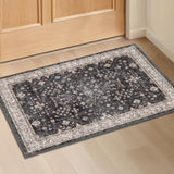 Black Washable 2x3 Entry Rug, Small Rugs for Entryway Kitchen Bathroom Door Mat Indoor Entrance, Non Slip Rubber Backing, Stain & Fade Resistant, Ashen Charcoal Floral Farmhouse Decor Hazo Haus