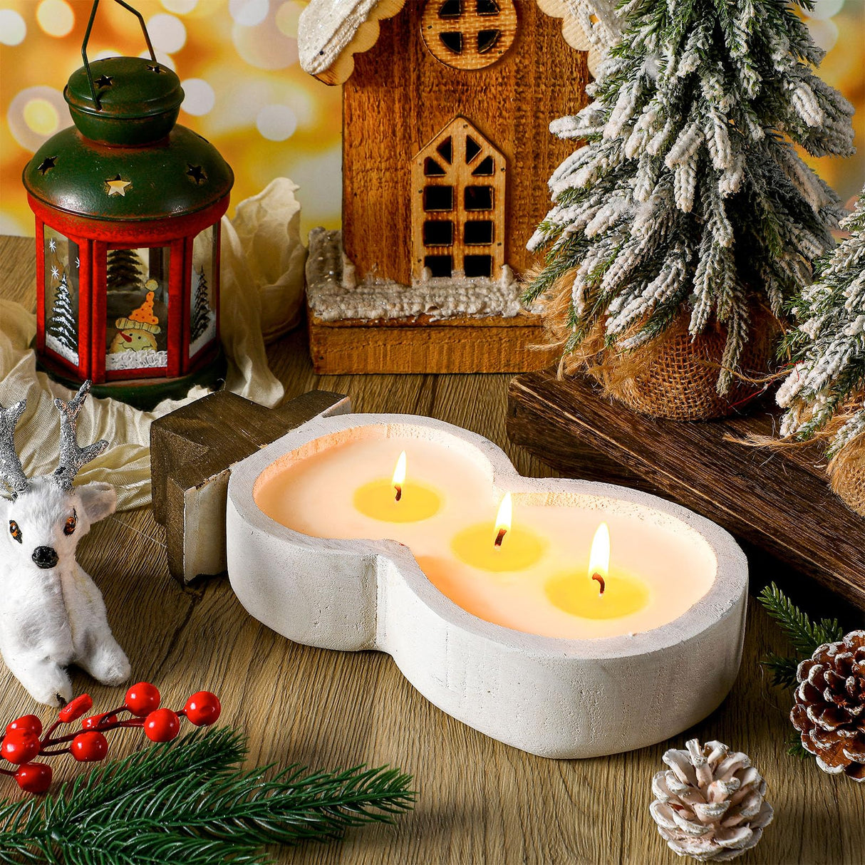 Conelist Wooden Dough Bowl Candles Christmas Candle Gifts Wooden Bowl Candle Farmhouse Bowl Candles for Wedding Birthday Christmas Gift Table Centerpiece Decor (Snowman, White) Conelist