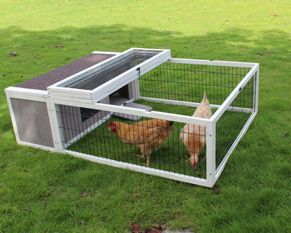 Tortoise House Habitat Wooden with Waterproof Cover, Chicken Coop with Run Rabbit Hutch Small Animal Hutch Enclosure Indoor/Outdoor-Grey + White Trim