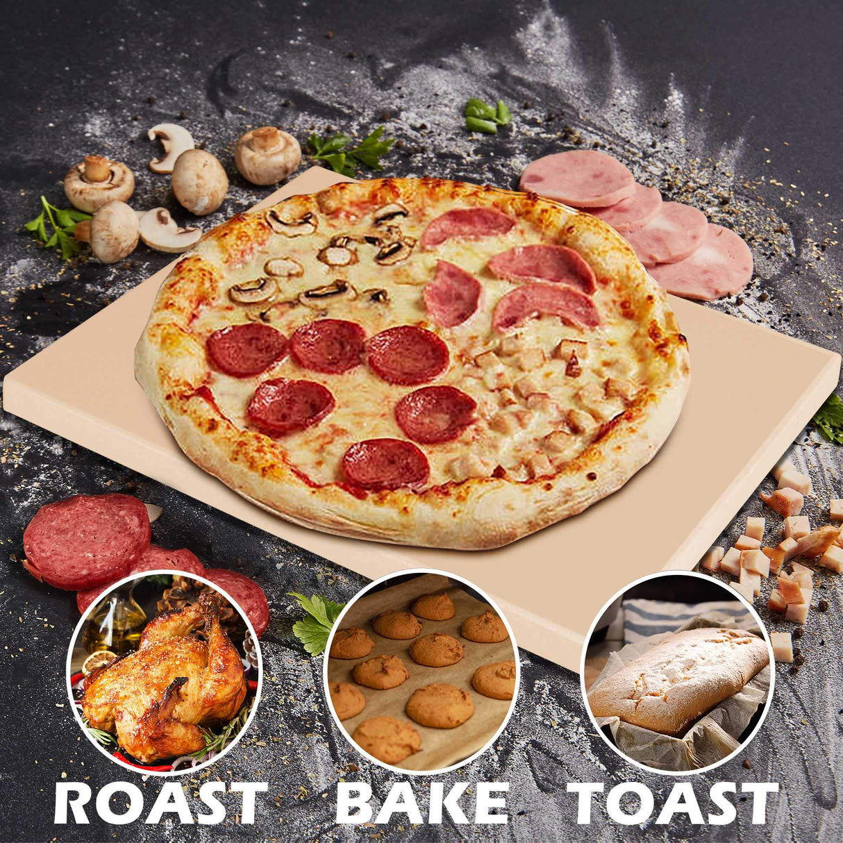 Royal Gourmet KSF1507 2 Piece Pizza Stone Set for Grill and Oven, 15 Inch Rectangular Pizza Stone and Pizza Peel, Baking Accessories Royal Gourmet