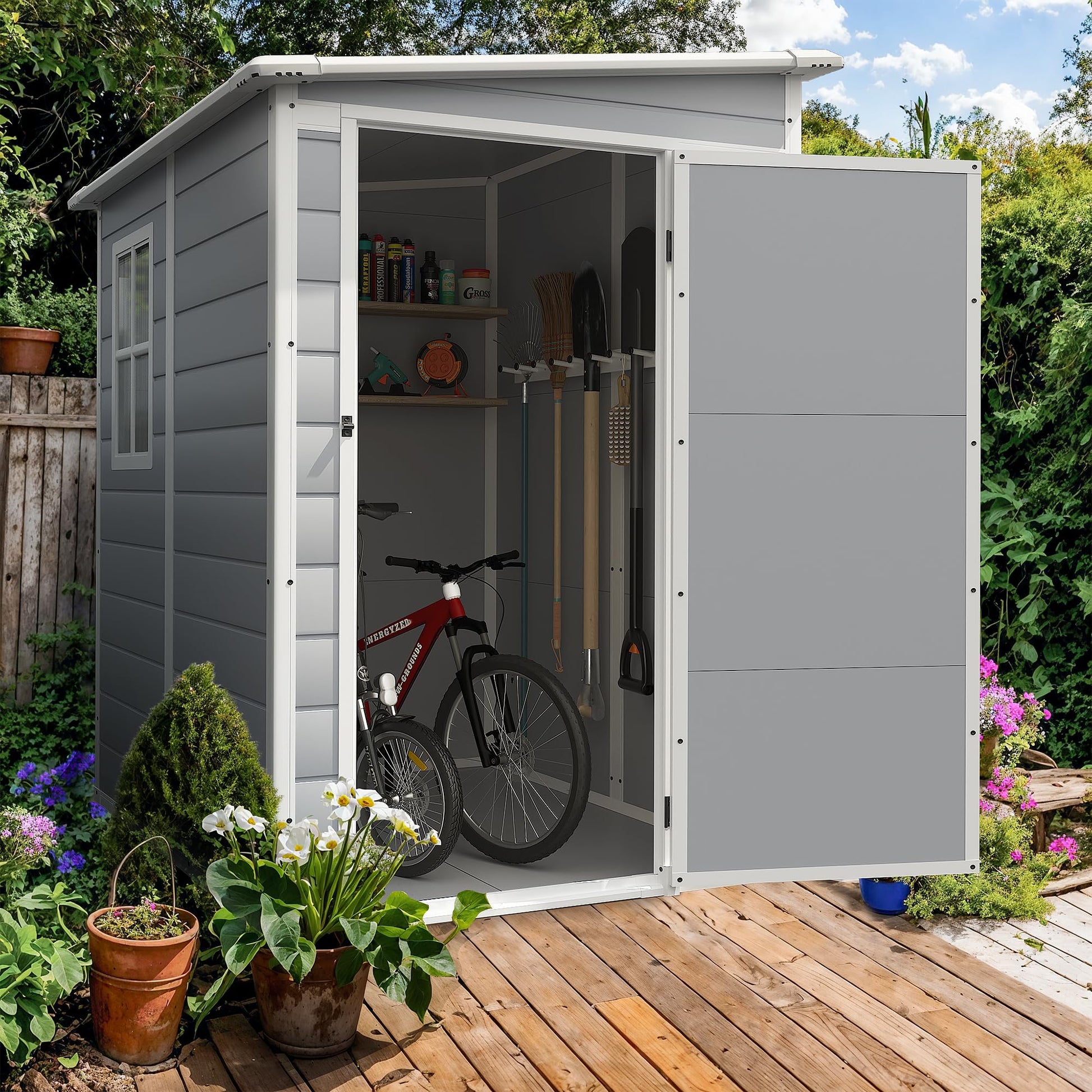 Homall Resin Outdoor Storage Shed, 5 X 4 FT Garden Tool Sheds & Outdoor Storage House with Single Lockable Door for Backyard Garden Patio Lawn - WoodArtSupply