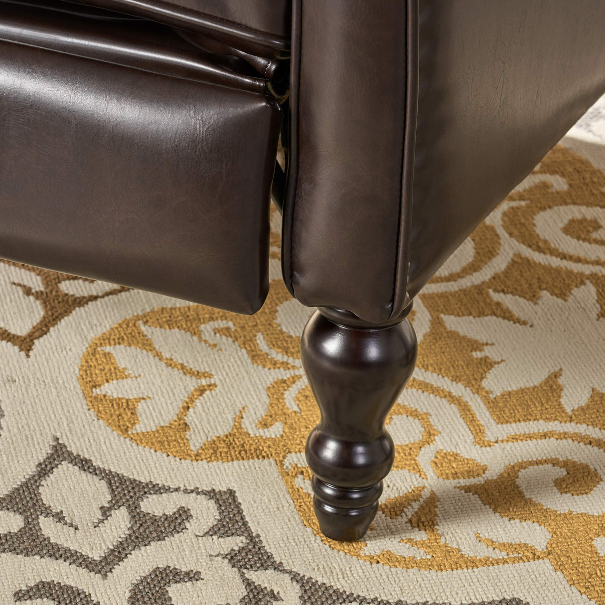 Christopher Knight Home GDFStudio Elizabeth Tufted Bonded Leather Recliner, Vintage Reclining Reading Armchair, 28.5D x 34.5W x 41H in, Brown GDFStudio