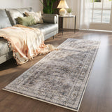 Runner Rug Hallway Runner Rug Washable Kitchen Runner Rugs with Rubber Backing 2'6''x8' 100% Polyester Vintage Rug for Entryway Indoor, Kitchen, Laundry, Bedroom (Grey and Brown) Rugcomf