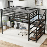 Metal Full Size Loft Bed with Desk and Storage Stairs,Heavy Duty Loft Bed Frame Full Size with LED Lights and Charging Station for Kids,Teens,Adults,Black Bellemave