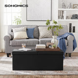 SONGMICS MAZIE Collection - 43 Inches Storage Ottoman Bench with Flipping Lid, Storage Chest with Iron Frame Support, Load 660 lb, for Living Room, Bedroom, Synthetic Leather, Black ULSF75BK SONGMICS