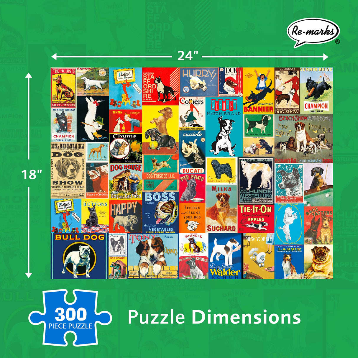 Re-marks Retro Dogs Puzzle, 300-Piece Jigsaw Puzzle for All Ages Re-Marks