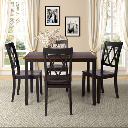 Luxo Abode Farmhouse Style 5 Piece Dining Comfortable Table Set with 4 Chairs, Long-Lasting Solid Wood Home Kitchen Set, Easy Assembly and Clean, for Dining Room, Kitchen, Black - WoodArtSupply