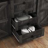 HOMCOM 60" Farmhouse Sideboard Buffet Cabinet with Storage, Kitchen Cabinet with 2 Sliding Barn Doors, 4 Deep Drawers and 2 Adjustable Shelves, Coffee Bar Cabinet, Distressed Dark Gray HOMCOM