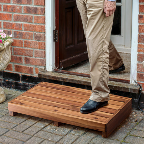 TINAMO 3.5" One Step Stool for Elderly (No Assemble Required)- Acacia Wood High Riser Step Stool for Bed - 550 Lbs Wooden Mobility Stepping Stools for Adults, Kids/Bedside, Bathroom, Kitchen, Garden Tinamo