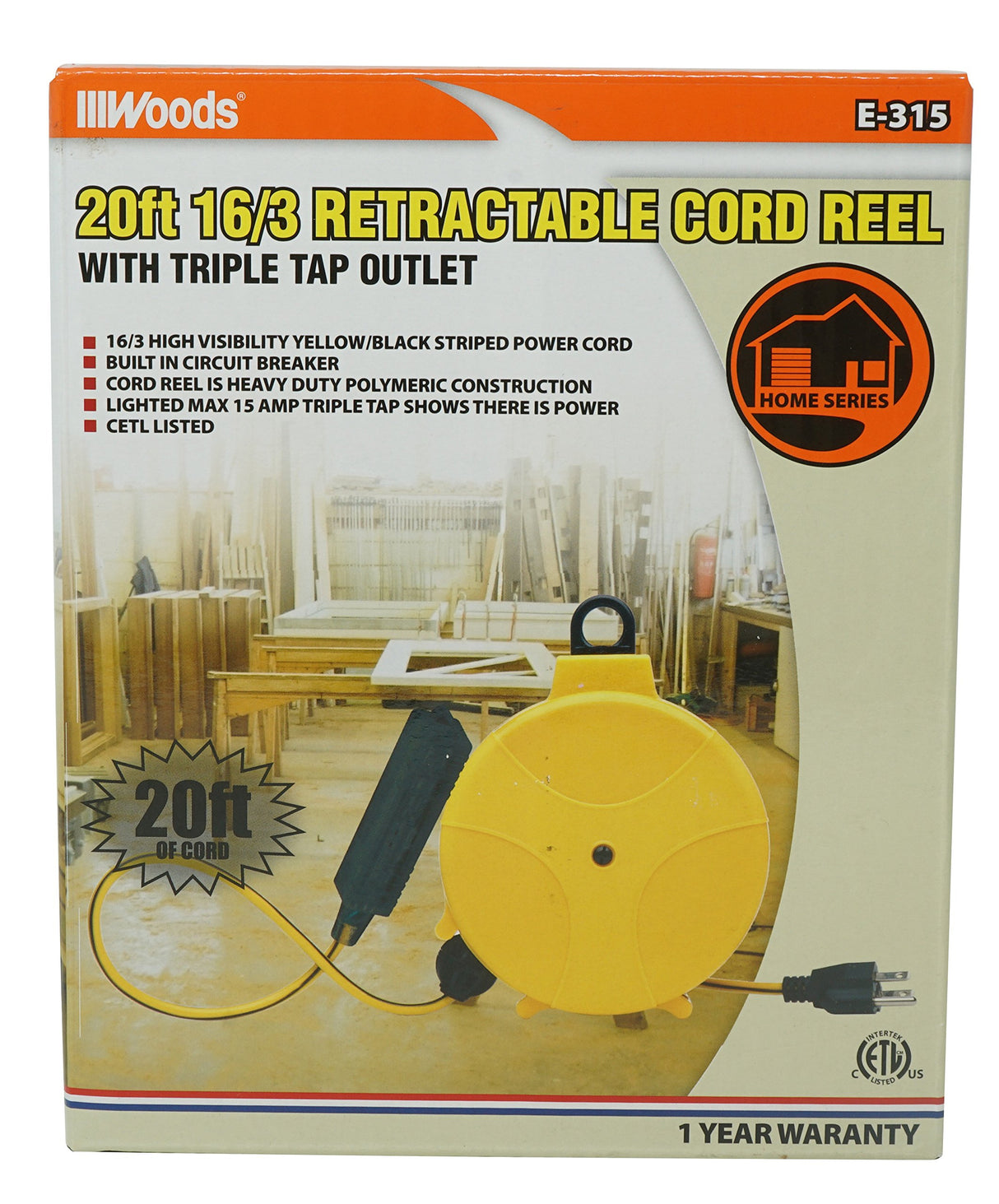 Designers Edge E315 20-Foot Yellow Retractable Extension Cord Reel Designers Edge