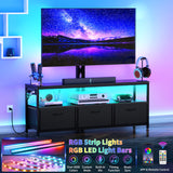 JUSTOGO TV Stand with Mount and Power Outlet, TV Stand Mount with Storage for Living Room, Entertainment Center with LED Lights for 45/55/60/65 inch TVs, Height Adjustable Media Console, Black JUSTOGO