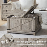 Joaxswe Farmhouse Coffee Table with Hidden Storage Organizer, Modern Square Large Center Table, Wood Farm House Low Rustic Light Oak Living Room Tables with Hinged Lift Top for Home, Office Joaxswe