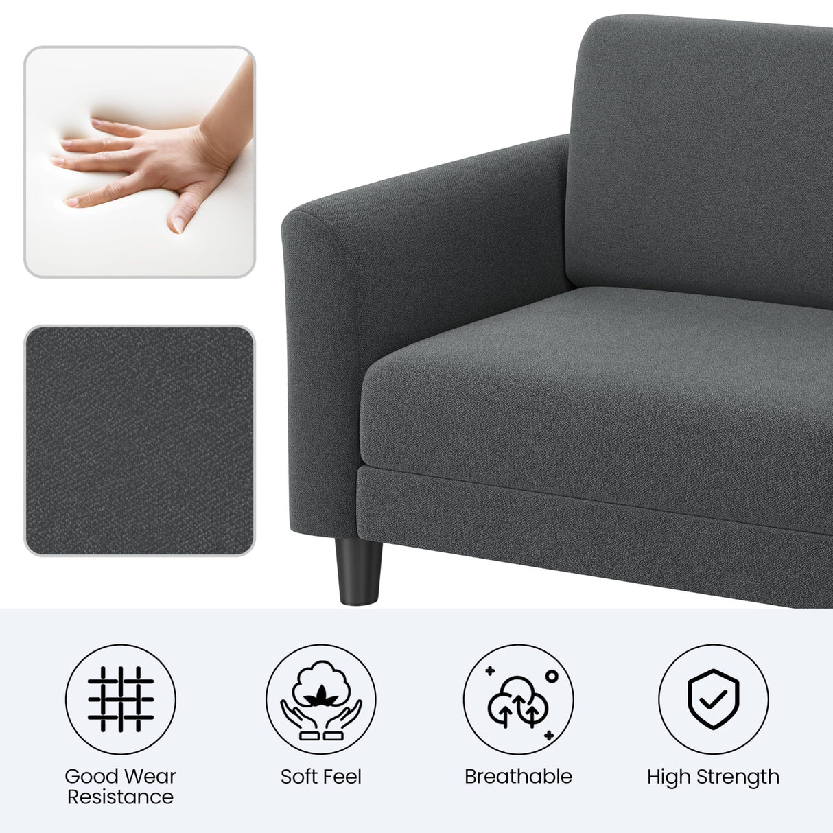 Yaheetech 67" W Fabric Sofa Couch 2 Seater Loveseat Sofa with USB Charging Ports Upholstered Sofa Living Room Office Bedroom, Dark Gray Yaheetech