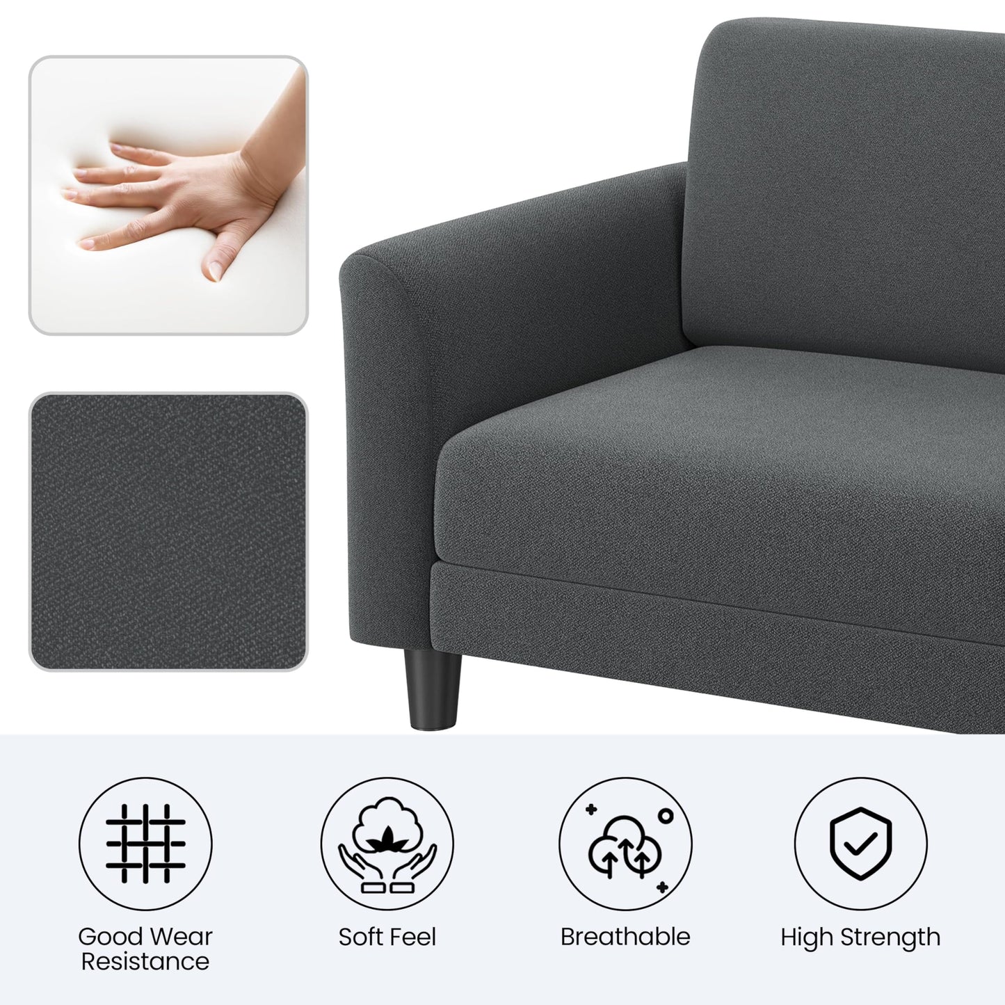 Yaheetech 67" W Fabric Sofa Couch 2 Seater Loveseat Sofa with USB Charging Ports Upholstered Sofa Living Room Office Bedroom, Dark Gray