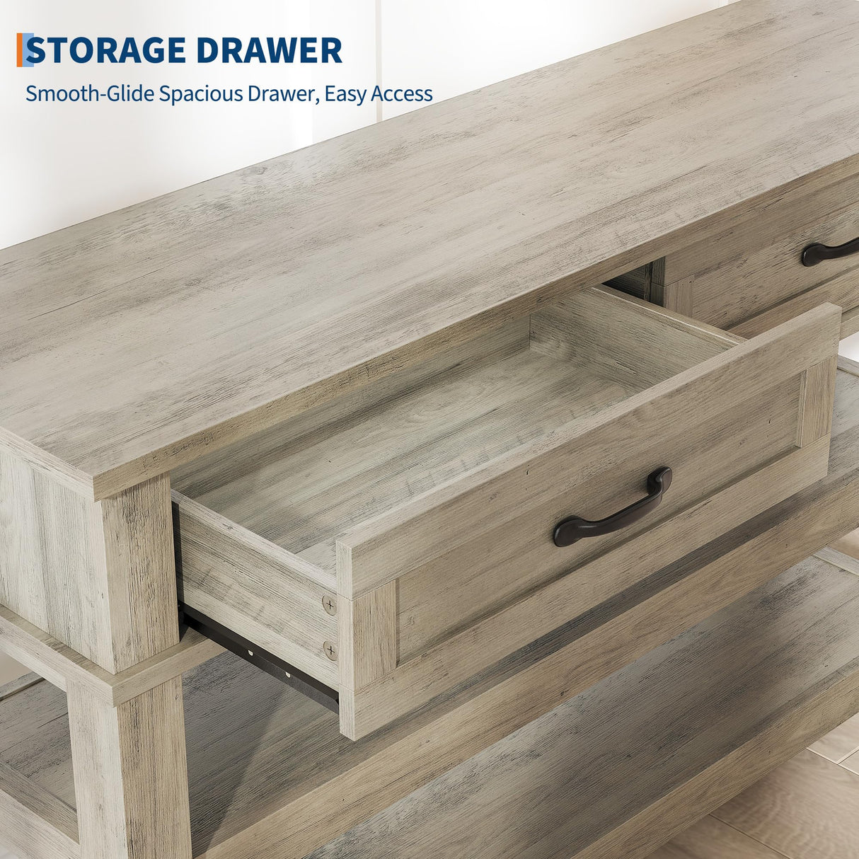 GarveeHome 47.2" Entryway Table, Console Table with 2 Storage Drawers, 3 Tier Farmhouse Wooden Sofa Table, Hallway Table for Entryway, Living Room-Grey GarveeHome