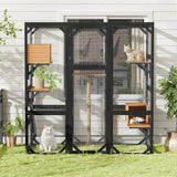 YOPTO 68.5" H Catio Outdoor Cat Enclosure, Large Cat House with Double Enter Doors for Mulitiple Cats Walk in Cats Cage, Wooden Cat Shelter with 3 Jumping Platforms & 2 Napping Houses,Black Brown YOPTO