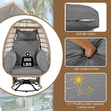 Outdoor Swivel Chair with Cushions, Large Wicker Egg Chair with Stand, 360° Rotation Patio Chairs with Metal Frame, Rattan Egg Chairs with Rocking Function for Balcony, Poolside, Natural Wicker FAROUCHE