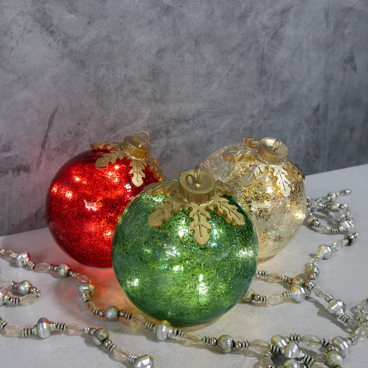 LumaBase Battery Operated Glass Tabletop Christmas Ornaments - Set of 3 Lumabase