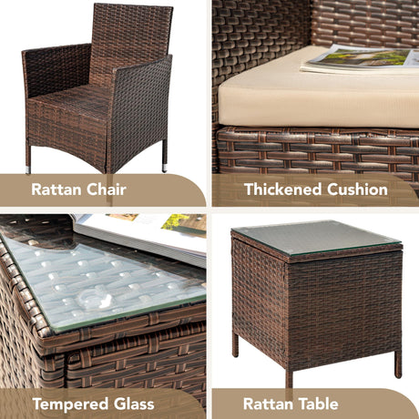 Devoko Patio Porch Furniture Sets 3 Pieces PE Rattan Wicker Chairs with Table Outdoor Garden Furniture Sets (Brown/Beige) Devoko