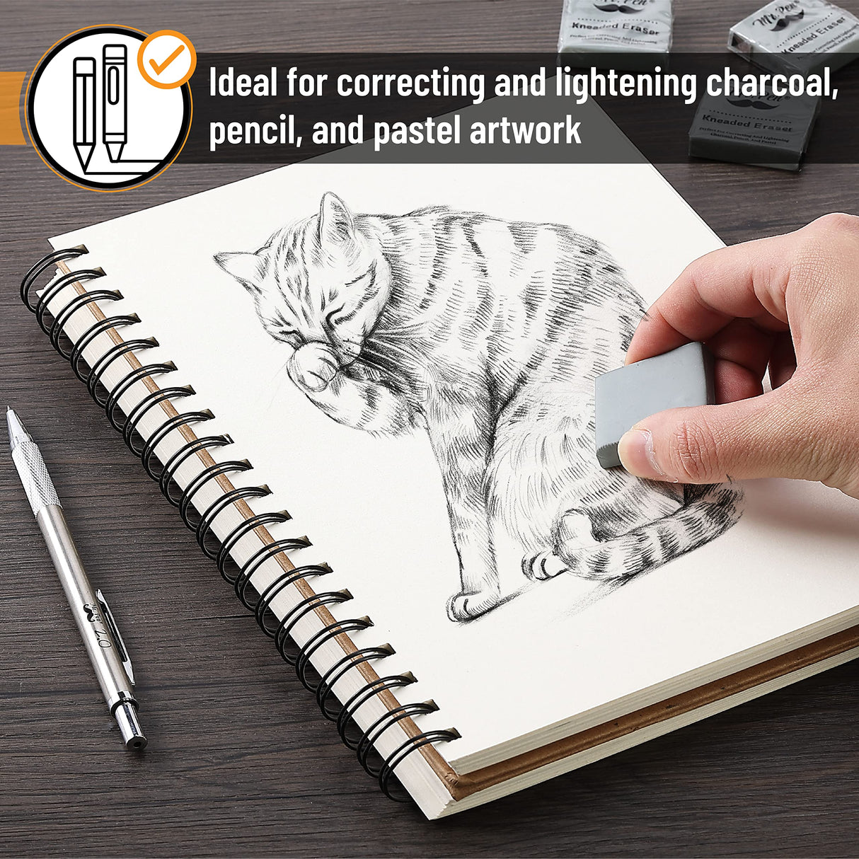 Mr. Pen- Kneaded Eraser, 6 Pack, Grey, Kneaded Erasers for Artists, Art Eraser, Kneadable Erasers, Back to School Supplies Mr. Pen