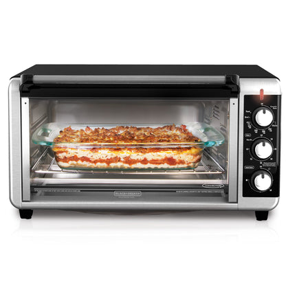 BLACK+DECKER 8-Slice Extra Wide Convection Toaster Oven, Fits 9"x13" Oven Pans and 12" Pizza, Bake, Toast, Broil, and Keep Warm Functions, Countertop Compact Design with Stainless Steel Finish