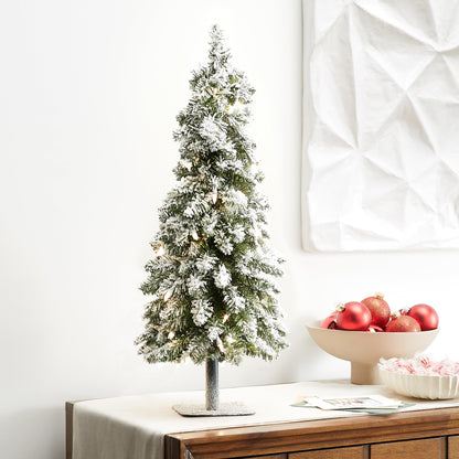 National Tree Company Pre-Lit Artificial Christmas Tree, Snowy Downswept, Green, White Lights, Includes Stand, 2 Feet