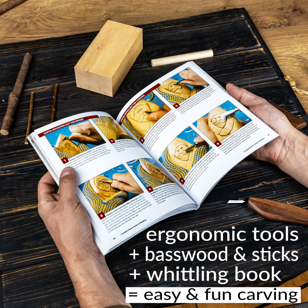 Hutsuls K.37 Wood Carving Kit for Beginners - Pre-Sized Basswood Carving Blocks & Sticks for 15 Projects, All-in-One Wood Whittling Kit for Beginners, Includes Wood Whittling Book for Beginners Kids Hutsuls