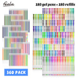 feela 360 Colors Gel Pens Set 180 Unique Gel Pen Plus 180 Refills for Adult Coloring Books Drawing feela