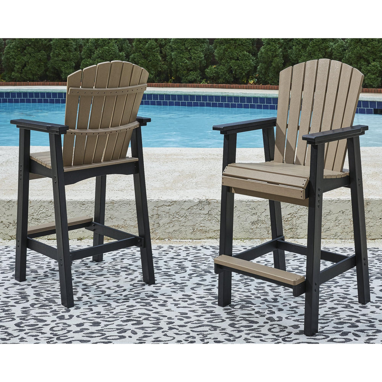 Signature Design by Ashley Fairen Trail 30" HDPE Durable Outdoor Barstool, 2 Count, Black & Brown Signature Design by Ashley