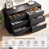 Jocoevol Modern LED 6 Drawer Dresser for Bedroom, Large Chest of Drawers with Hidden Handles, Long Double Wooden Dresser Closet for Living Room, Entryway, Hallway (Black) Jocoevol