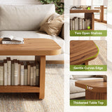 LITTLE TREE 47.2" Coffee Table, 2-Tier Coffee Table with Storage, Safe Rounded Corners, Square Modern Farmhouse Table for Living Room, Bedroom, Kids Room, 47.24" W x 23.62" D, Brown LITTLE TREE